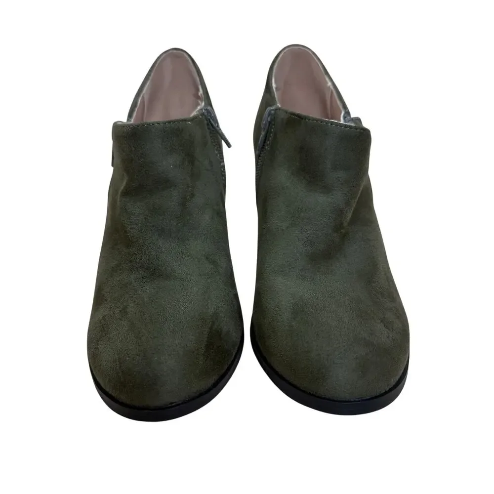 Journee Collection Sanzi Booties Women’s 7 Olive Green Block Heel Boho Chic